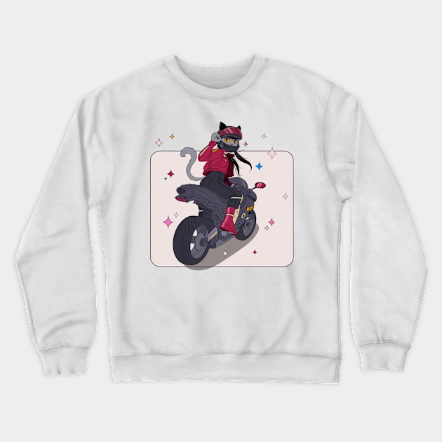 Biker cat girl Crewneck Sweatshirt by ErisArt